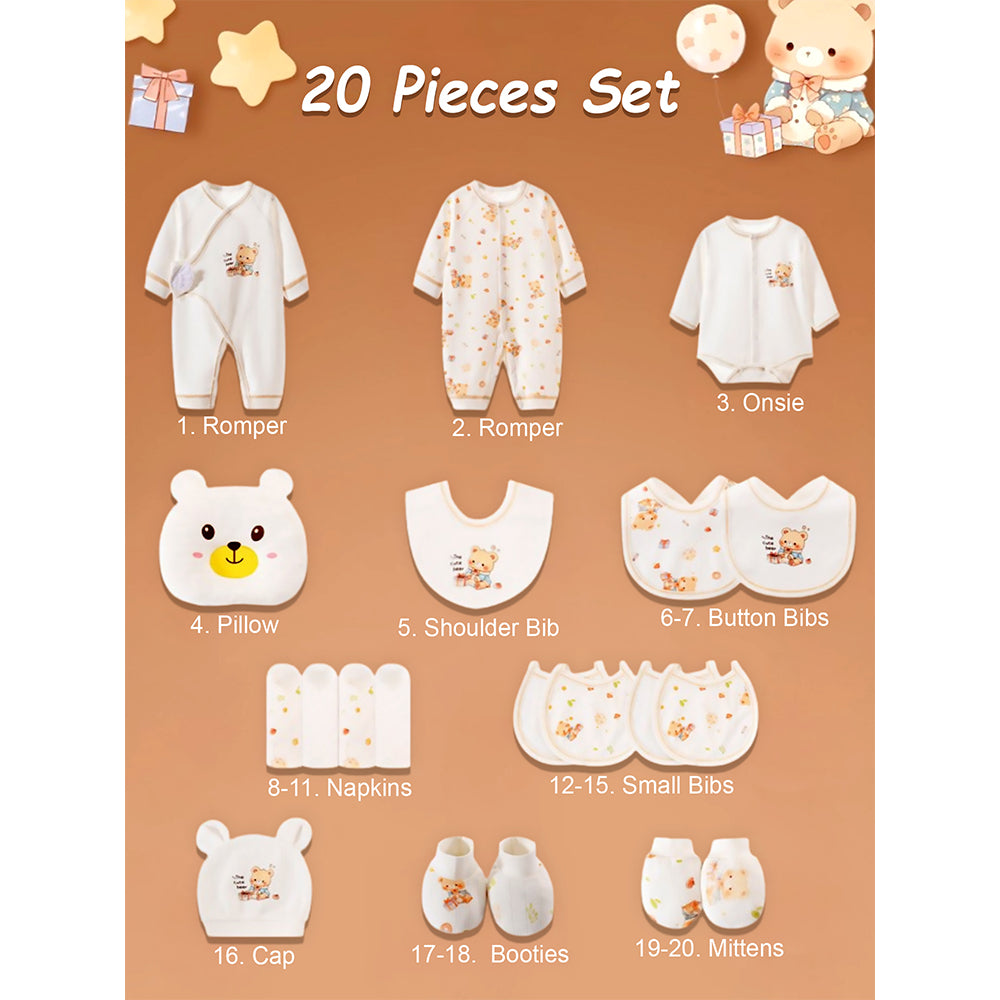 20pcs Gift Bear Hamper for Newborn Baby Boy / Baby Girl, Giftset for Baby , All Season wear, 0-12 months