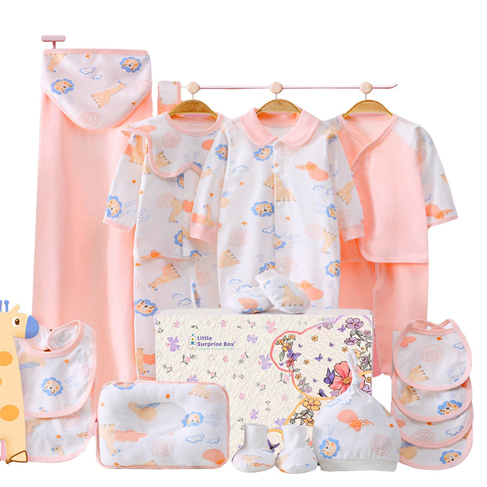 20 pcs Pink Animal Kingdom  Newborn Baby Girl/ Boy Gift Box , all season wear Hamper, (0 - 12 months)