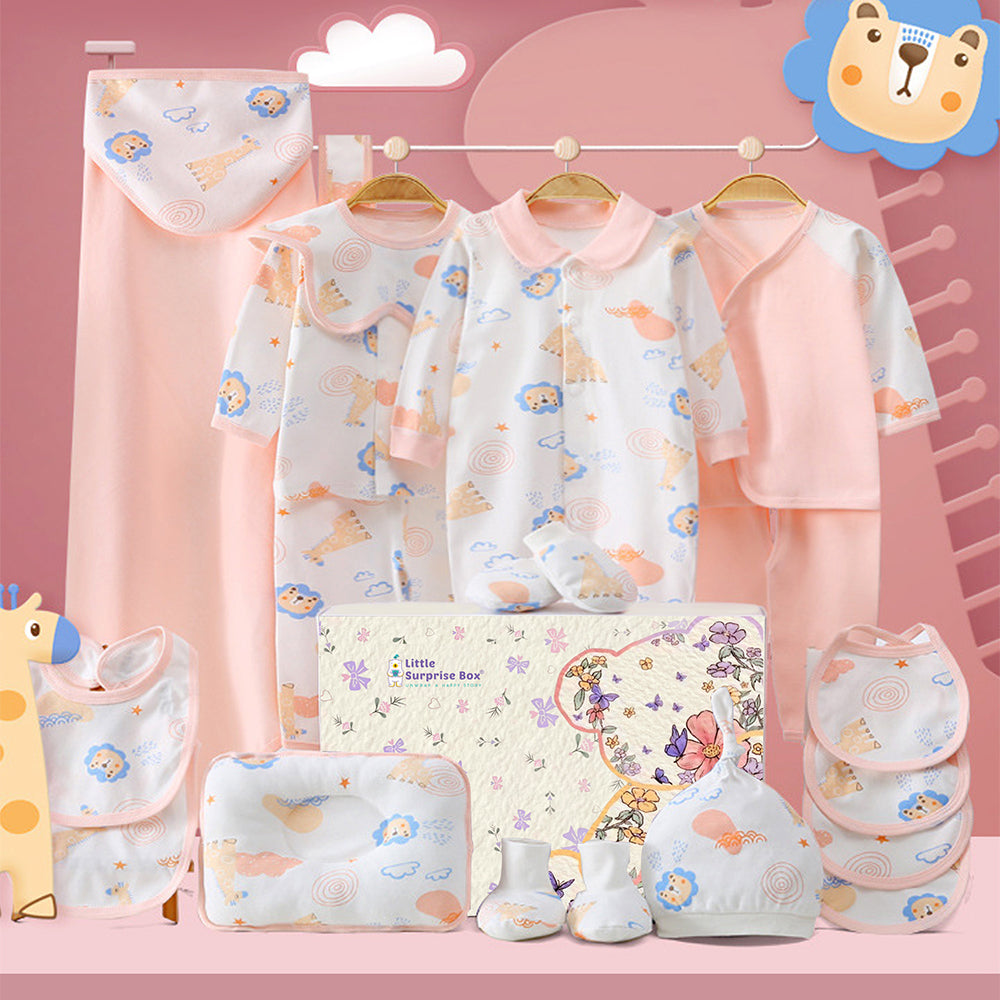 20 pcs Pink Animal Kingdom  Newborn Baby Girl/ Boy Gift Box , all season wear Hamper, (0 - 12 months)