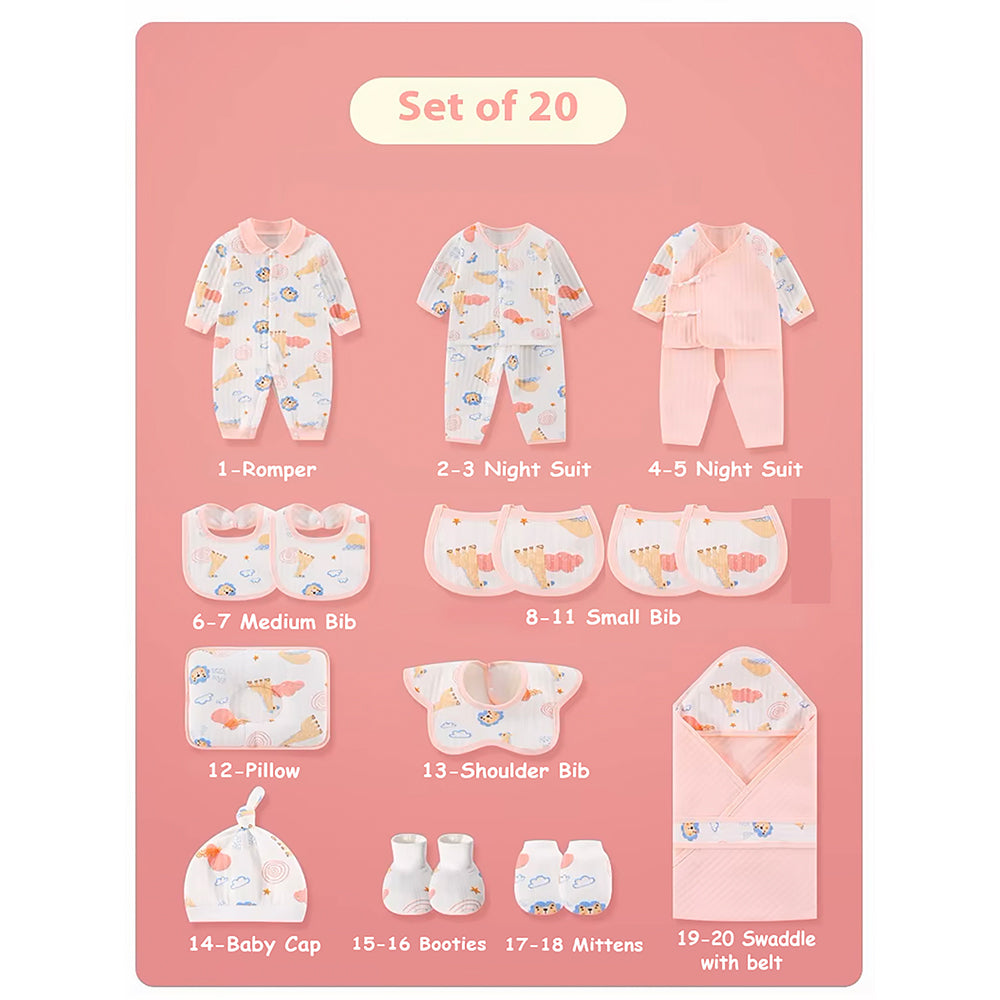 20 pcs Pink Animal Kingdom  Newborn Baby Girl/ Boy Gift Box , all season wear Hamper, (0 - 12 months)