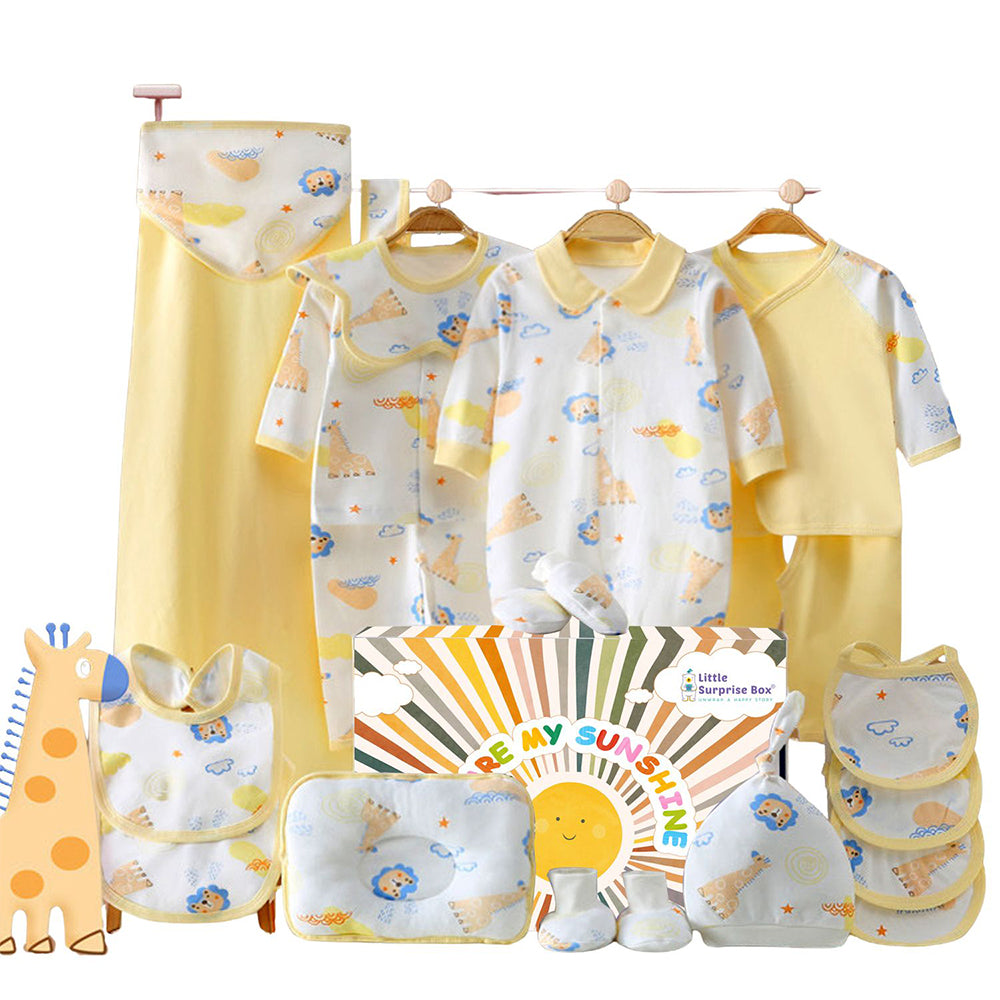 20 pcs Yellow Animal Kingdom Newborn Baby Girl/ Boy Gift Box , all season wear Hamper, (0 - 12 months)
