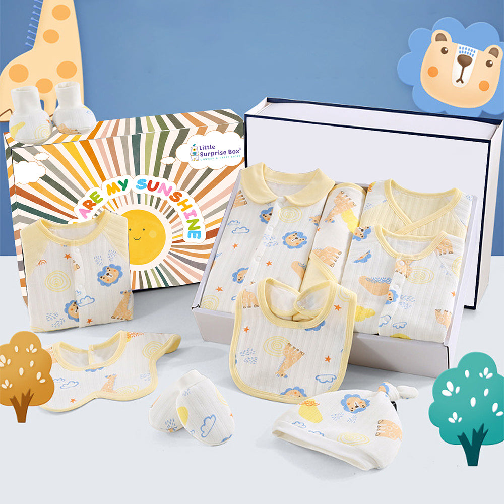 20 pcs Yellow Animal Kingdom Newborn Baby Girl/ Boy Gift Box , all season wear Hamper, (0 - 12 months)