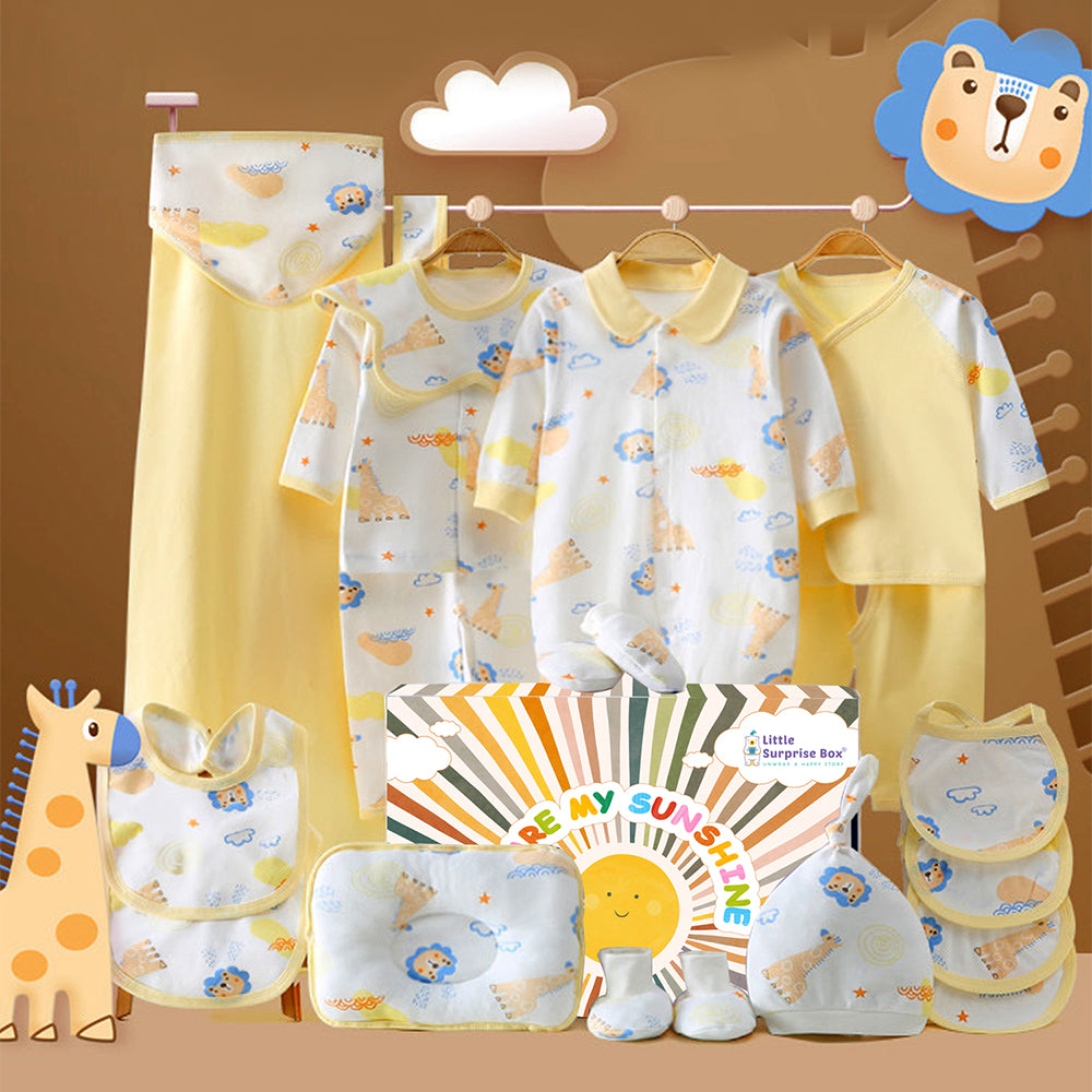 20 pcs Yellow Animal Kingdom Newborn Baby Girl/ Boy Gift Box , all season wear Hamper, (0 - 12 months)