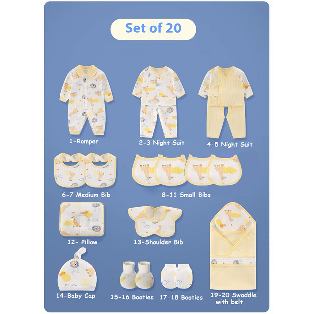 20 pcs Yellow Animal Kingdom Newborn Baby Girl/ Boy Gift Box , all season wear Hamper, (0 - 12 months)