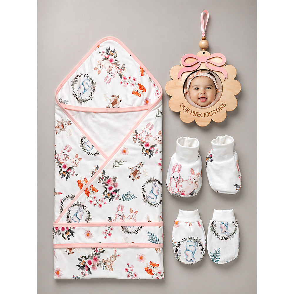 20 pcs, Woodland Rabbit Cane Basket themed Newborn Baby Girl All Season wear,Gift Hamper set,0-12 months