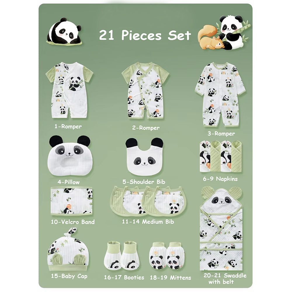 21 pcs Green Big Panda Newborn Baby Girl/ Boy Gift Box , all season wear Hamper, (0 - 12 months)
