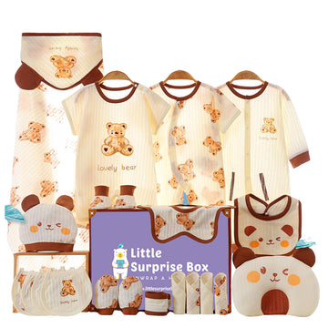 21 pcs Brown Cream Lovely Bear Newborn Baby Girl/ Boy Gift Box , all season wear Hamper, (0 - 12 months)