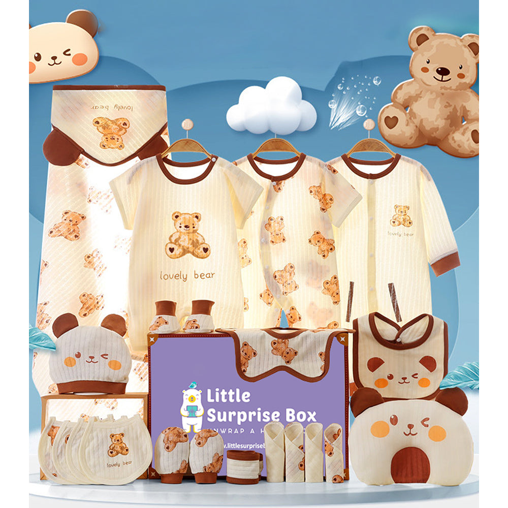 21 pcs Brown Cream Lovely Bear Newborn Baby Girl/ Boy Gift Box , all season wear Hamper, (0 - 12 months)