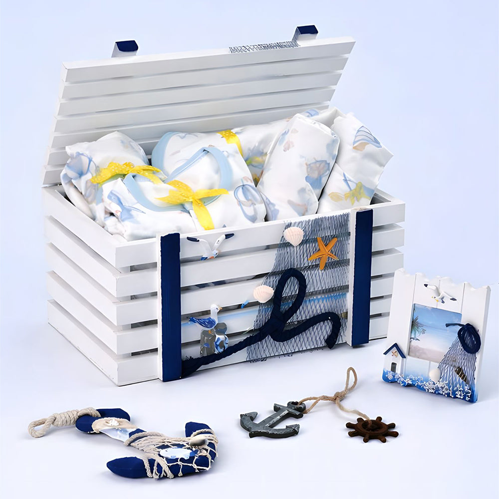21 pcs Nautical Wooden Treasure Chest Gift hamper for a newborn baby, Giftset for a baby, 0-12 months