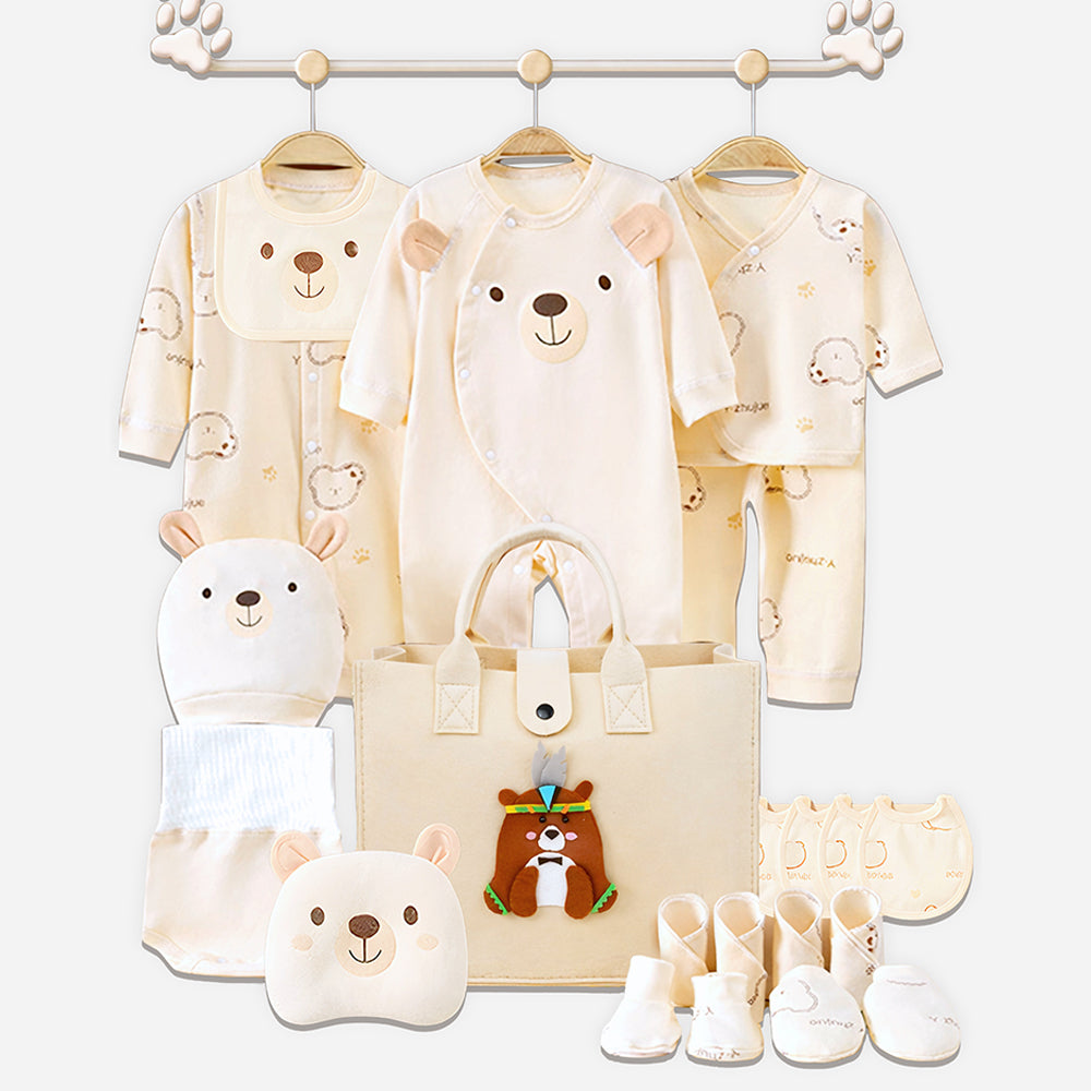 21pcs Woodland Bear Totebag Hamper for Newborn Baby Boy / Baby Girl, Giftset for Baby , All Season wear, 0-12 months