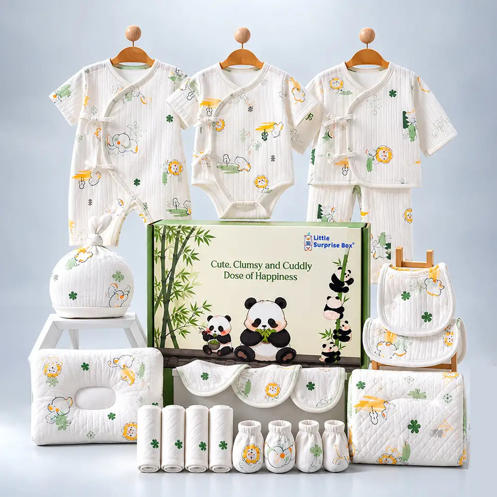 21 pcs White Safari Animals Newborn Baby Girl/ Boy Gift Box All Season Wear Hamper(0 - 6months)