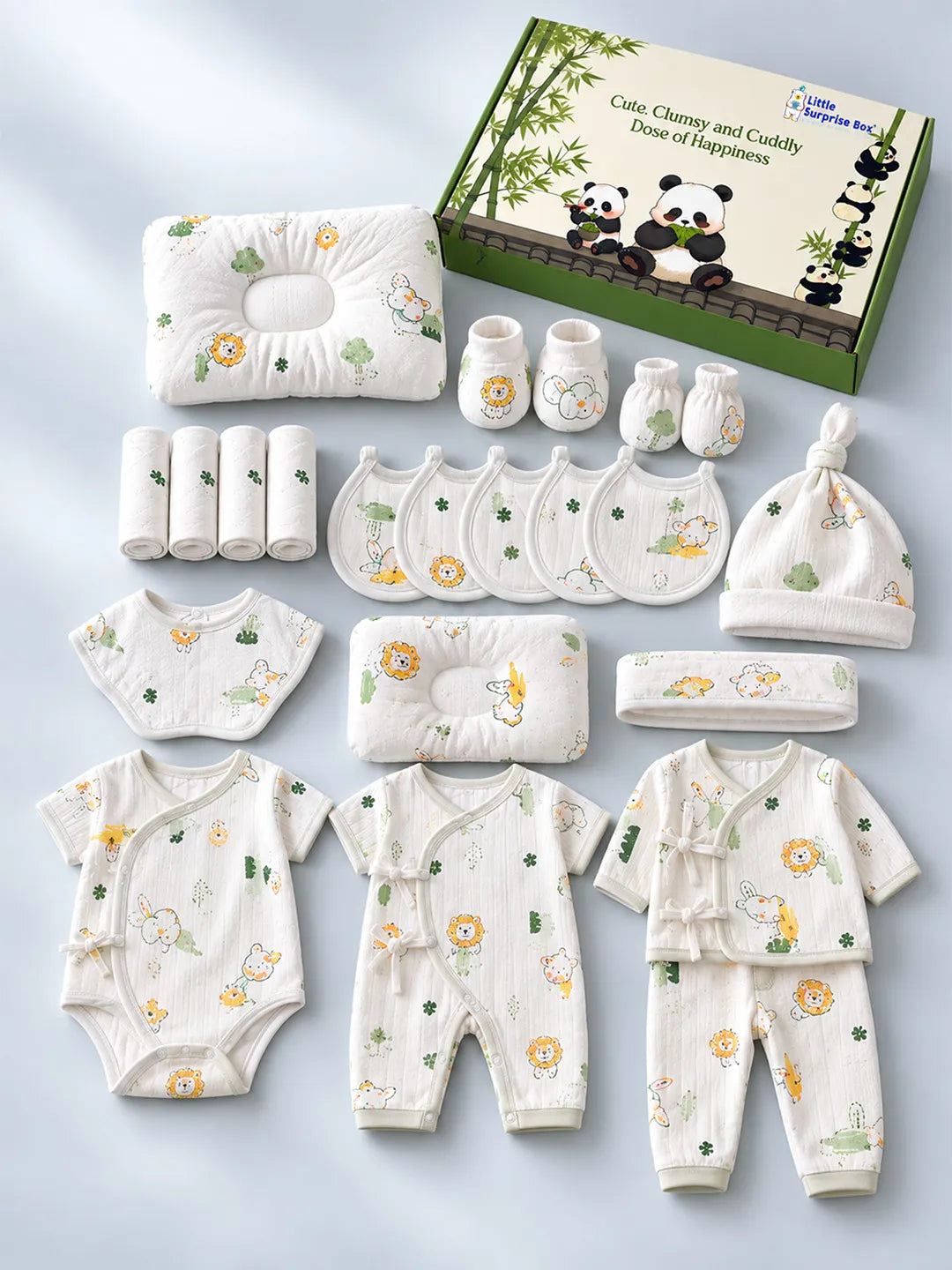 21 pcs White Safari Animals Newborn Baby Girl/ Boy Gift Box All Season Wear Hamper(0 - 6months)