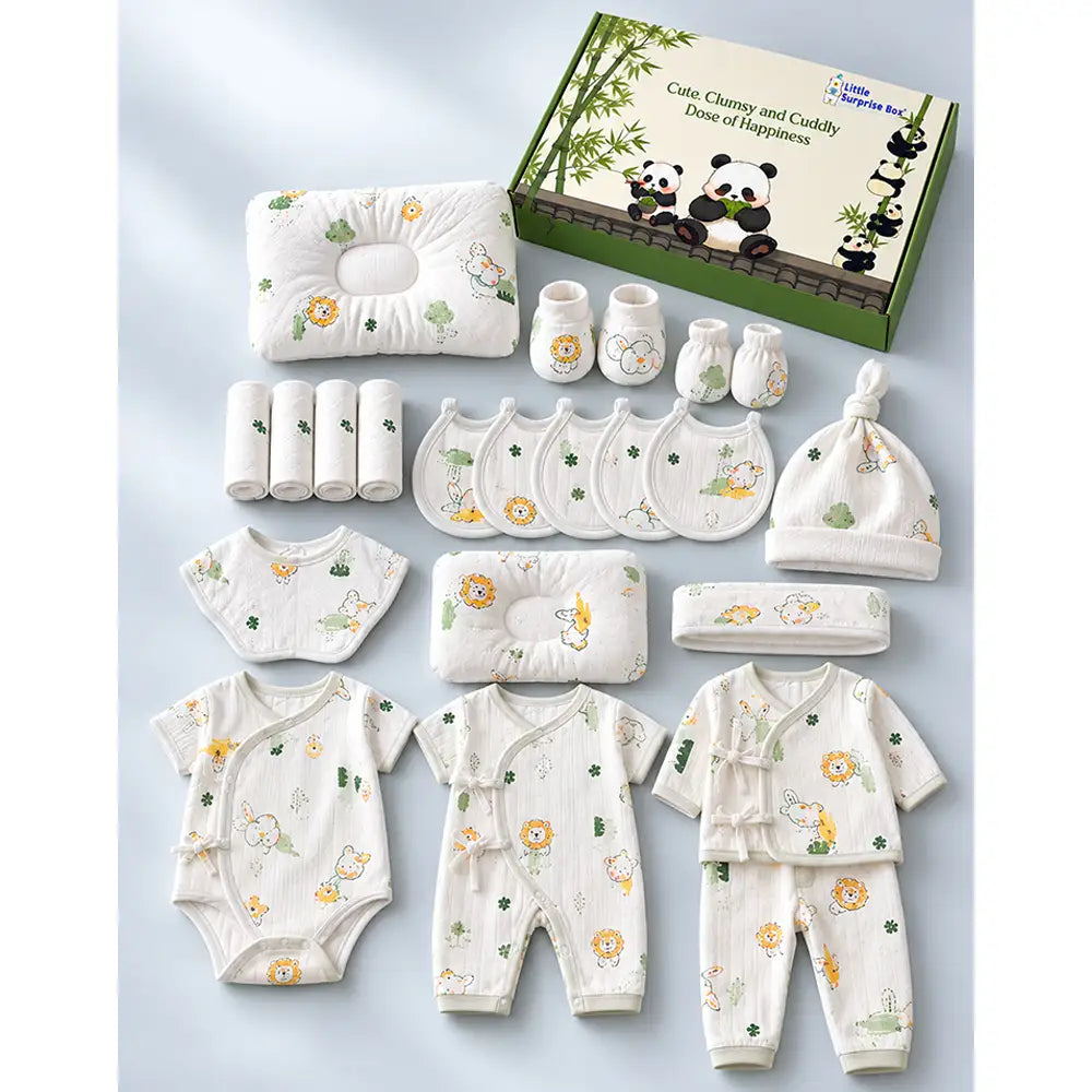 21 pcs White Safari Animals Newborn Baby Girl/ Boy Gift Box All Season Wear Hamper(0 - 6months)