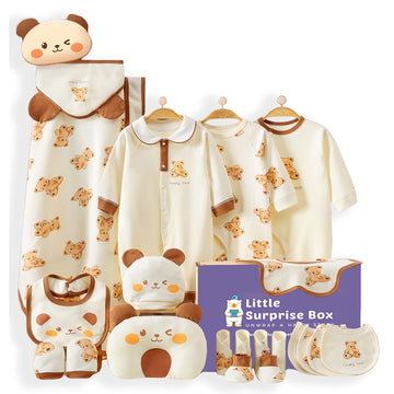 21 pcs White Cream Bear Newborn Baby Girl/ Boy Gift Box , all season wear Hamper, (0 - 12 months)
