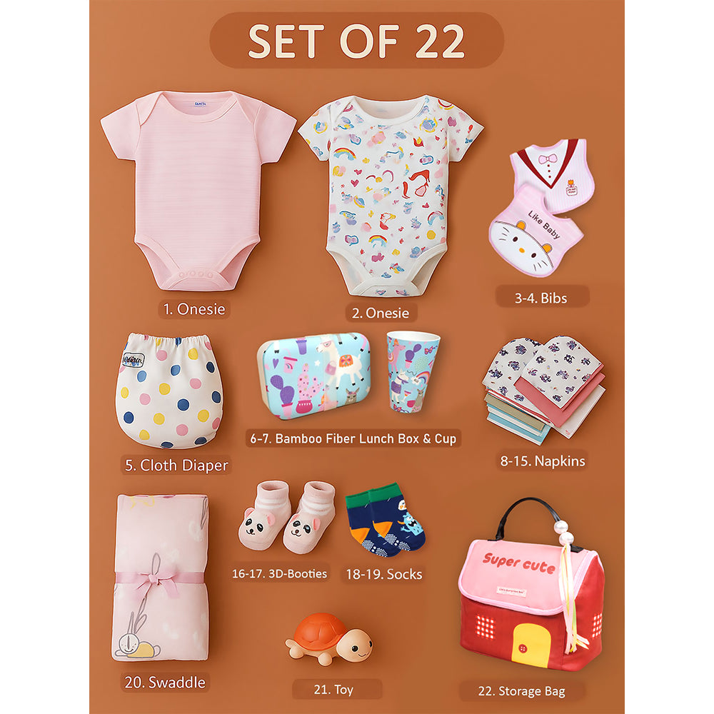 22pcs Super cute Black Pink Home Newborn Hamper /Gift Box for Baby, 0-6 months