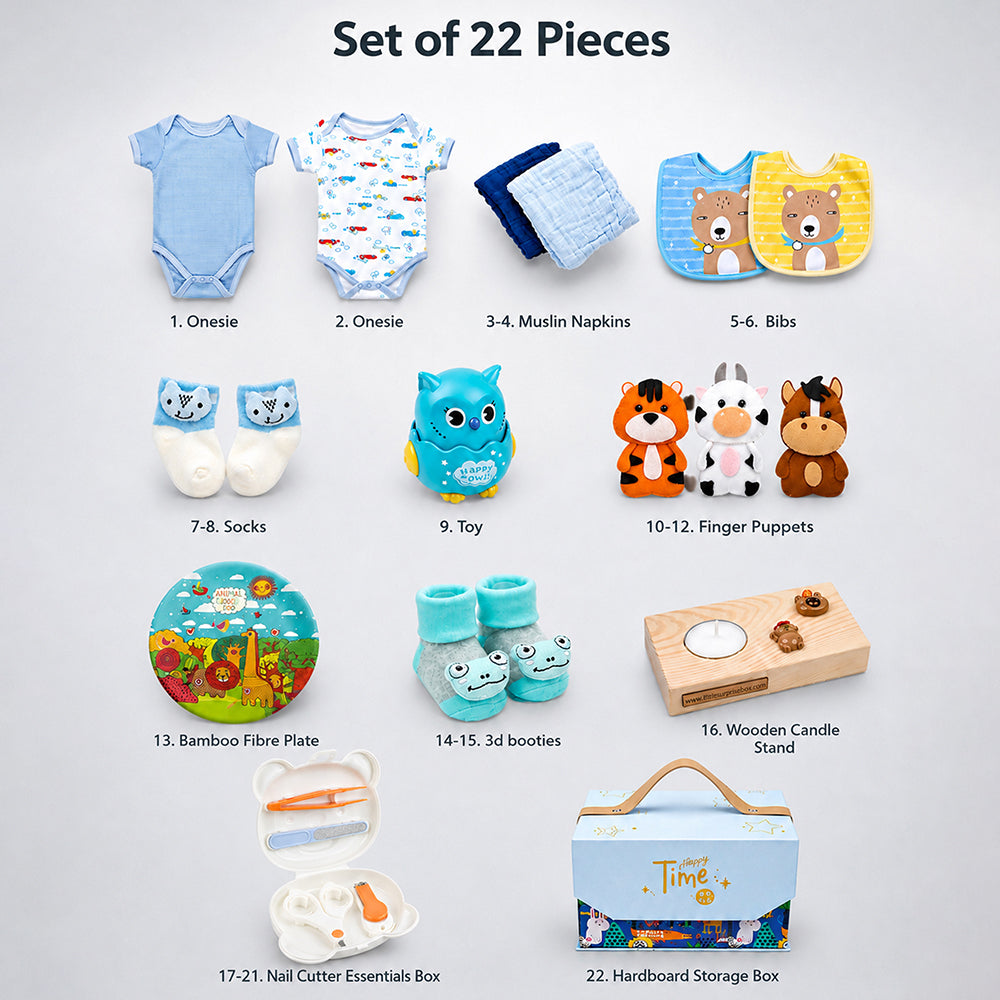 22 pcs, Blue Animals Newborn Baby Boy, All Season wear,Gift Hamper set,0-6 months