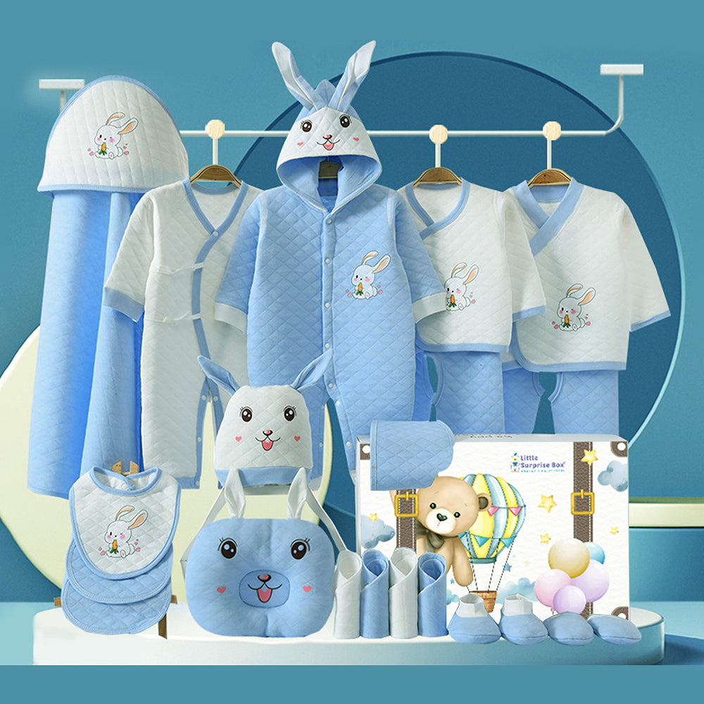 22pcs Blue Carrot Rabbit Newborn Baby Girl/ Boy Gift Box , Winter wear Gift Hamper, (0 - 12 months)
