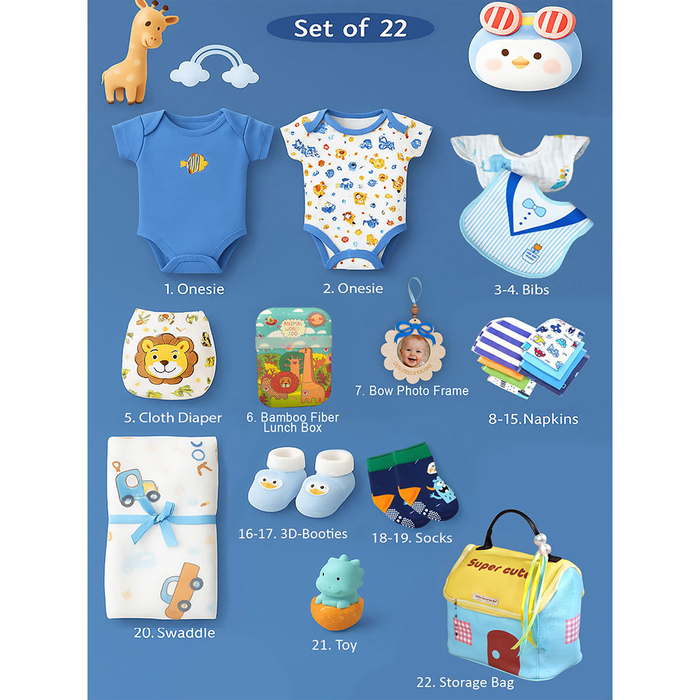 22pcs Super cute Blue Home Newborn Hamper /Gift Box for Baby, 0-6 months
