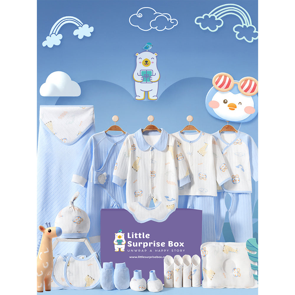 22pcs Blue Penguin Newborn Baby Girl/ Boy Gift Box , all season wear Gift Hamper, (0 - 12 months)