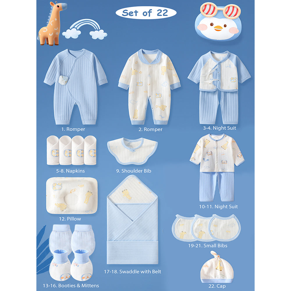 22pcs Blue Penguin Newborn Baby Girl/ Boy Gift Box , all season wear Gift Hamper, (0 - 12 months)