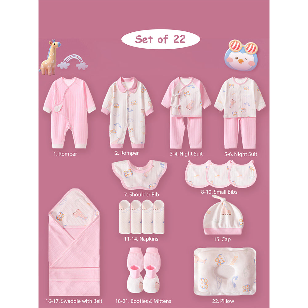 22pcs Pink Penguin Newborn Baby Girl/ Boy Gift Box , all season wear Gift Hamper, (0 - 12 months)