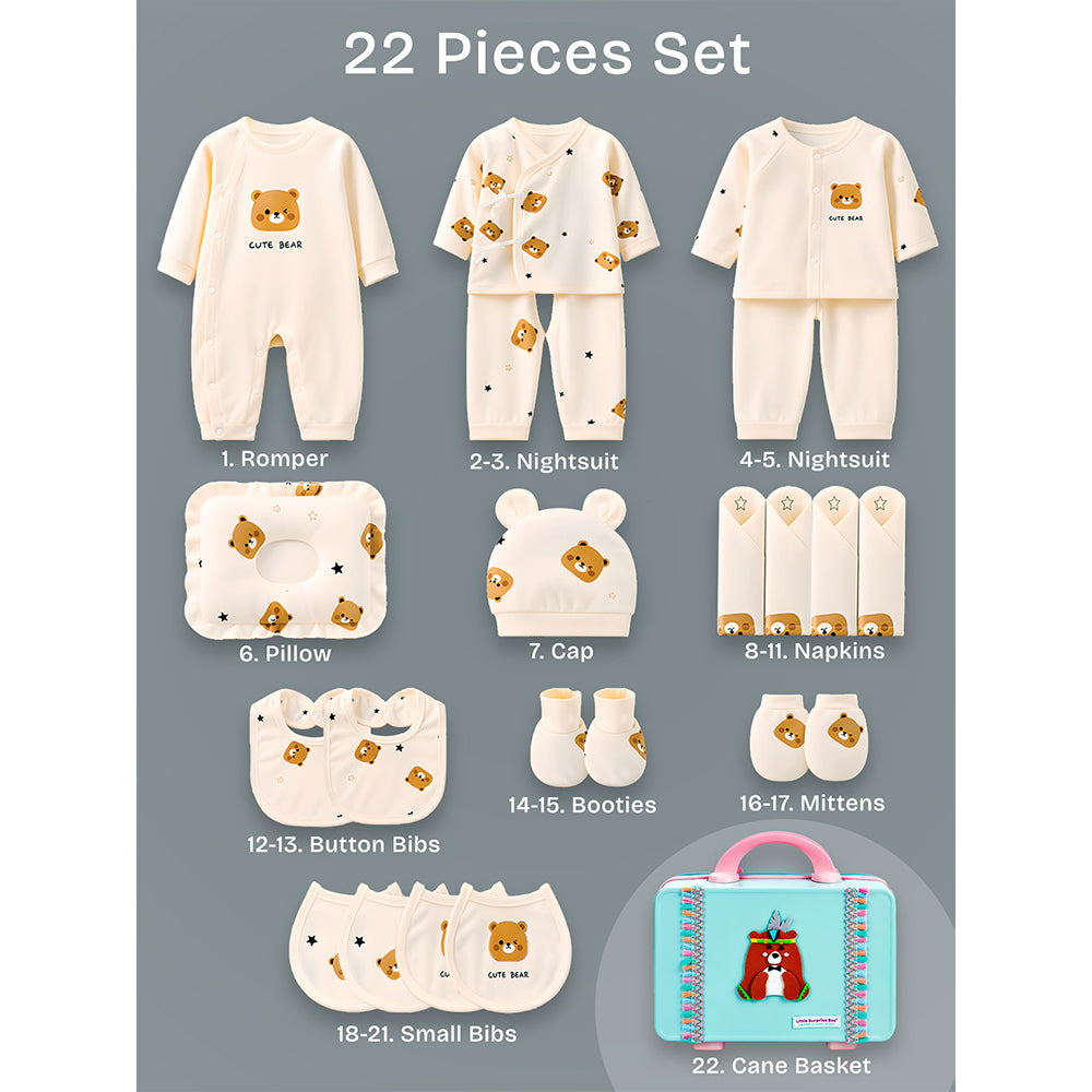22 pcs Tribal Bear Hamper for Newborn Baby Boy/ Baby Girl, All season wear hamper with tribal bear travel Suitcase , 0-12 months
