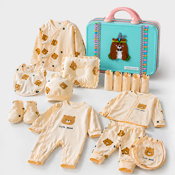 22 pcs Tribal Bear Hamper for Newborn Baby Boy/ Baby Girl, All season wear hamper with tribal bear travel Suitcase , 0-12 months