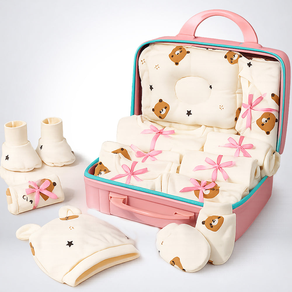 22 pcs Tribal Bear Hamper for Newborn Baby Boy/ Baby Girl, All season wear hamper with tribal bear travel Suitcase , 0-12 months