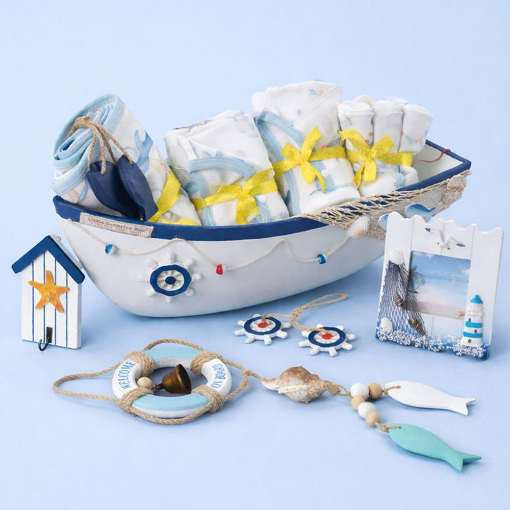 23 pcs Nautical Big Wooden Boat, Gift hamper for a newborn baby, Giftset for a baby, 0-12 months