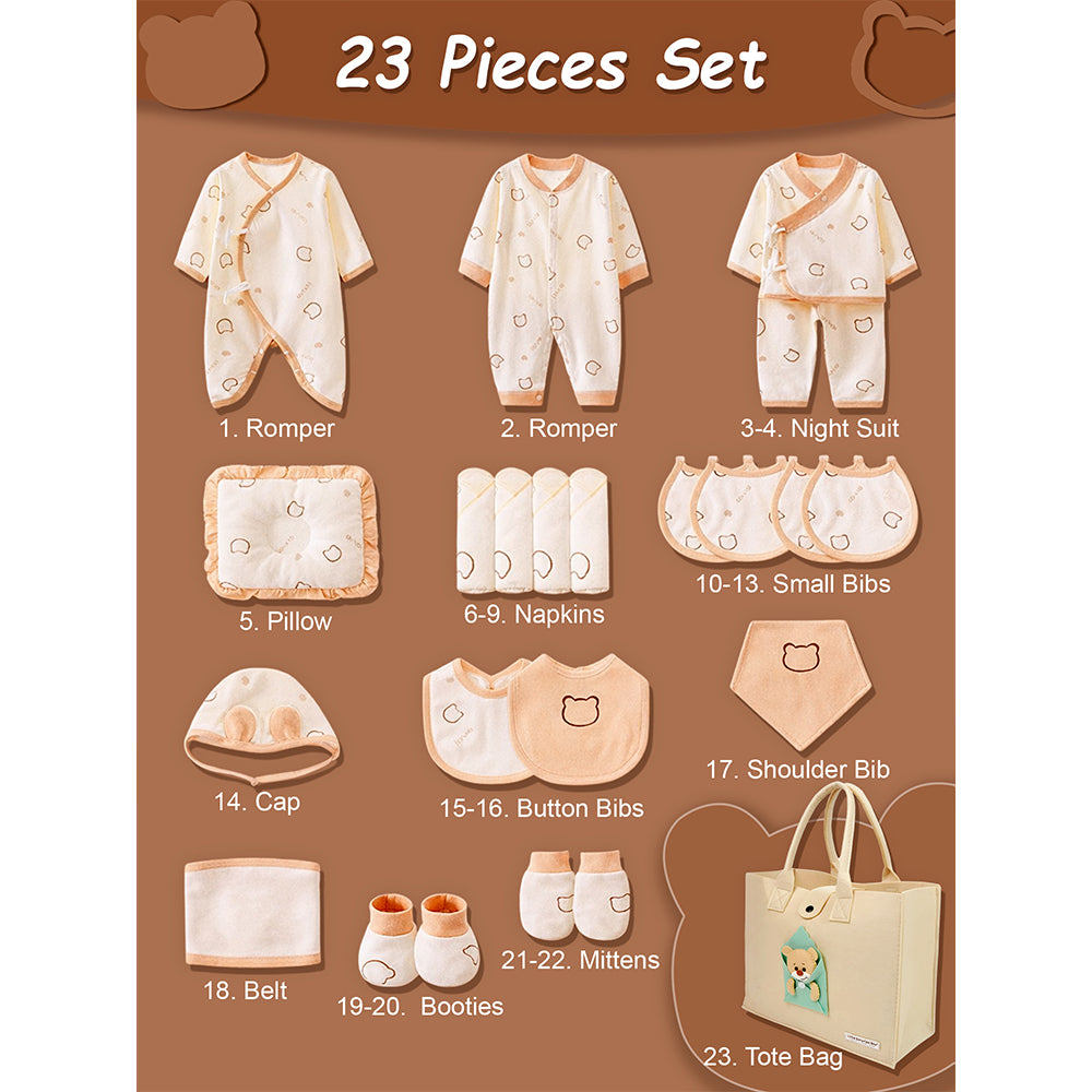 23pcs Envelope Bear Totebag Hamper for Newborn Baby Boy / Baby Girl, Giftset for Baby , All Season wear, 0-12 months
