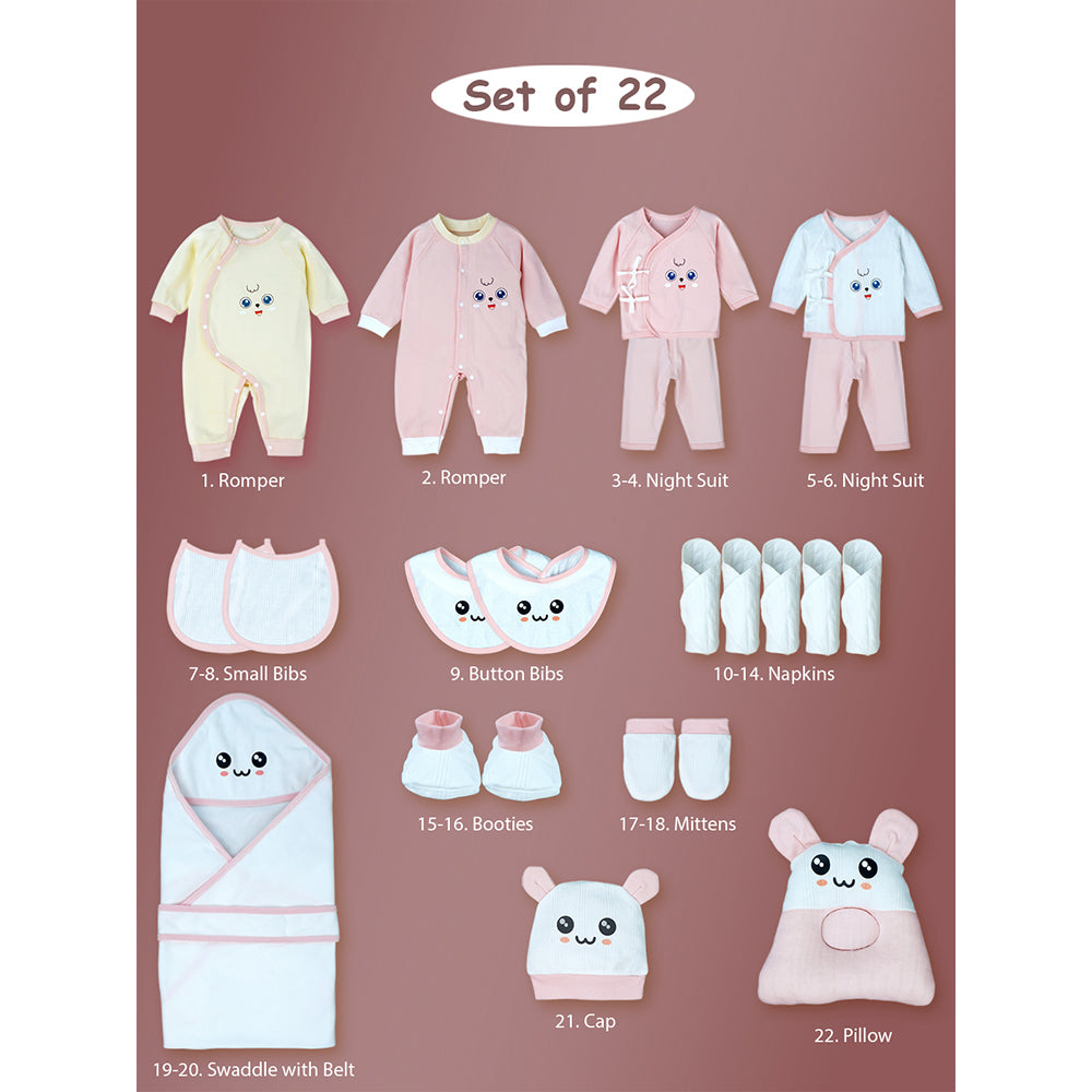 23pcs Pink White Googly Eyes, Newborn Baby Girl/ Boy Gift Box , all season wear Gift Hamper, (0 - 12 months)