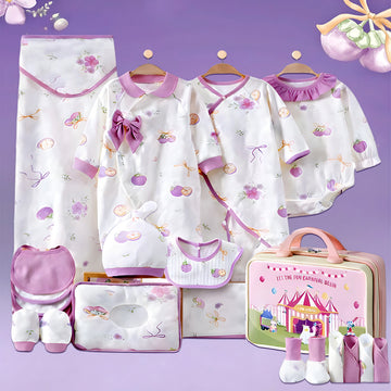 23pcs Purple Bow Newborn Baby Girl Gift Box, All Season Wear Hamper with Suitcase, (0-12 months)