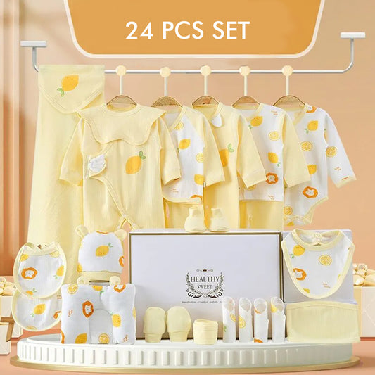 24 pcs Lemon Yellow New born Baby Girl/Boy Gift Hamper All Season wear Clothes Gift Hamper Box, (0-6months)