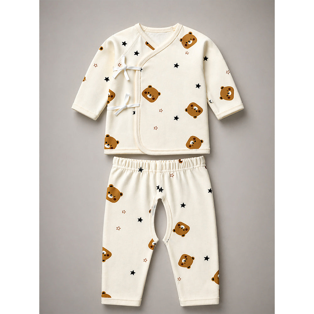 25 pcs Beige Bear Hamper for Newborn Boy/Girl, All Season wear hamper with luxury designed blue storage cane basket 0-12 months