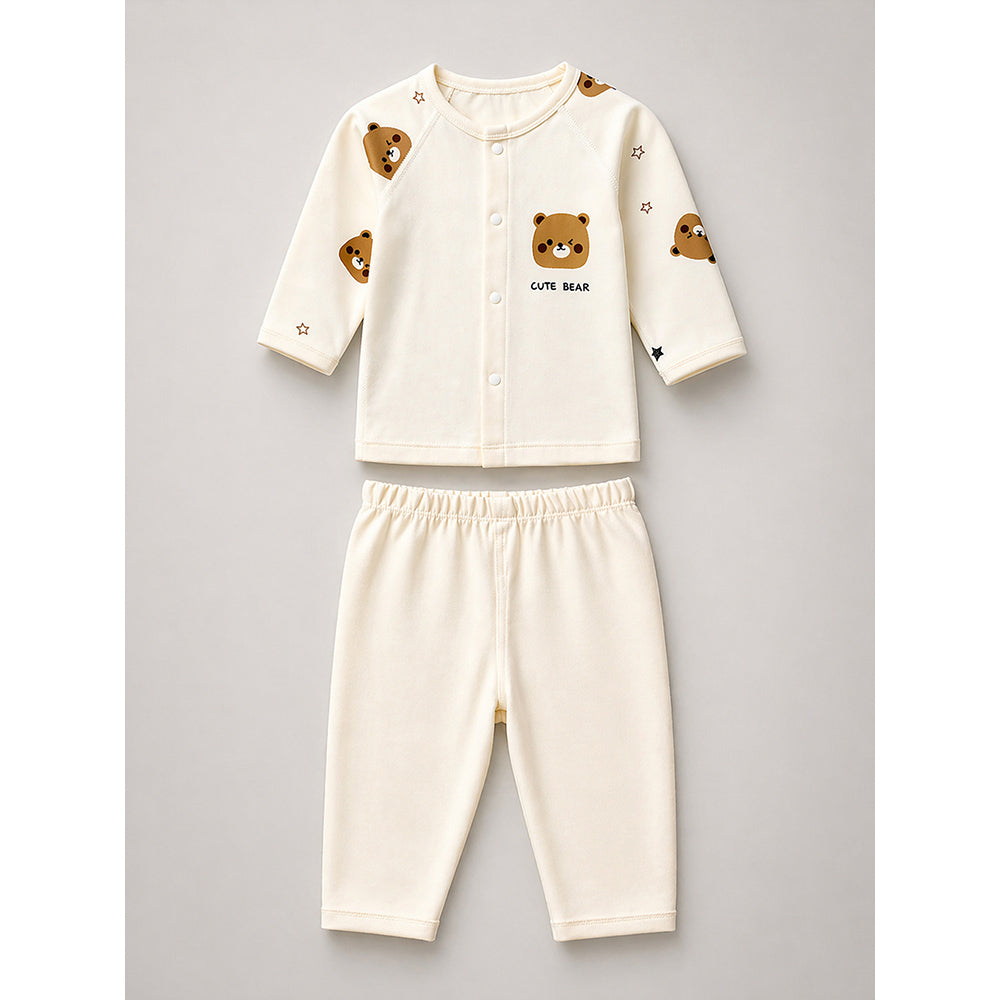 25 pcs Beige Bear Hamper for Newborn Boy/Girl, All Season wear hamper with luxury designed blue storage cane basket 0-12 months