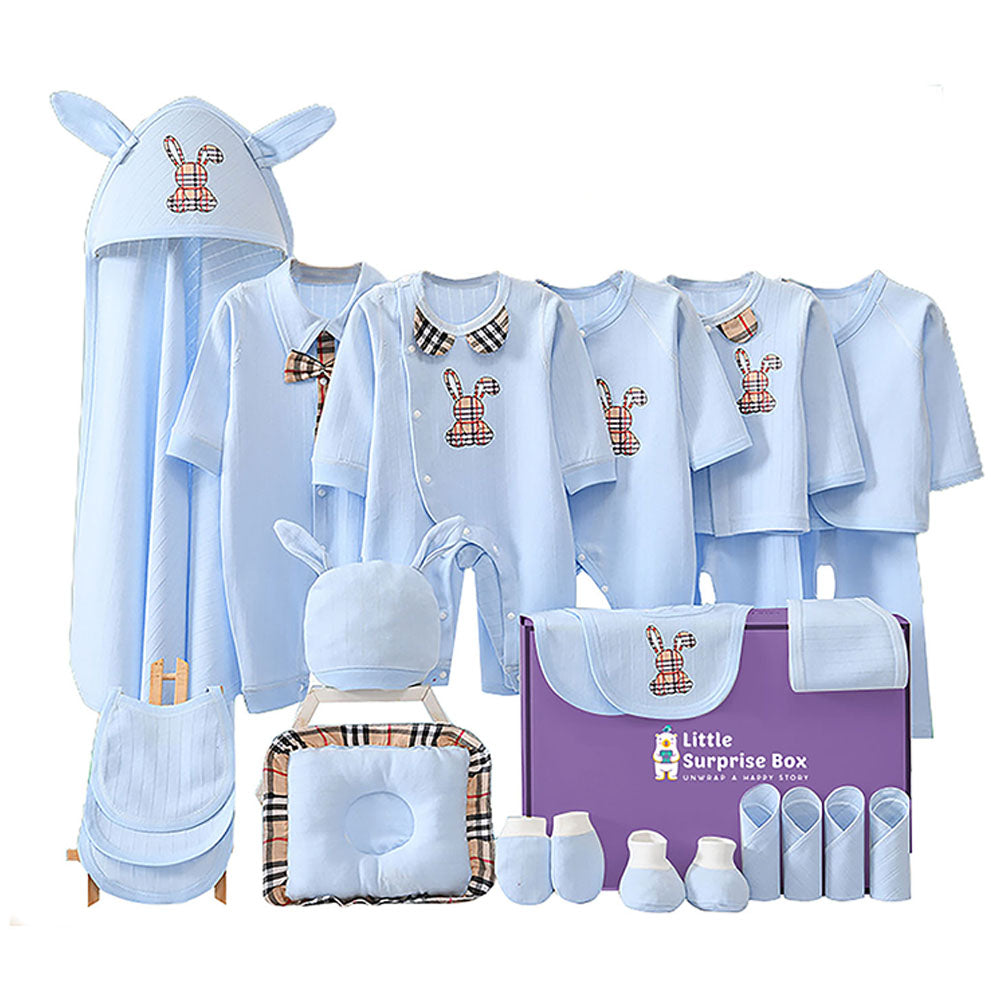 25 pcs Blue Checkered Bunny , New born Baby Girl/Boy Gift Hamper All Season wear Gift Hamper Box, (0-6months)