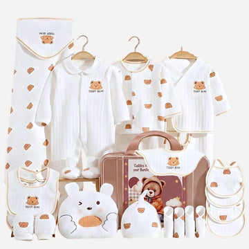 25pcs Cream Teddy Bear Collared Newborn Baby Hamper, Baby Boy/Baby Girl with Suitcase, 0-12 months