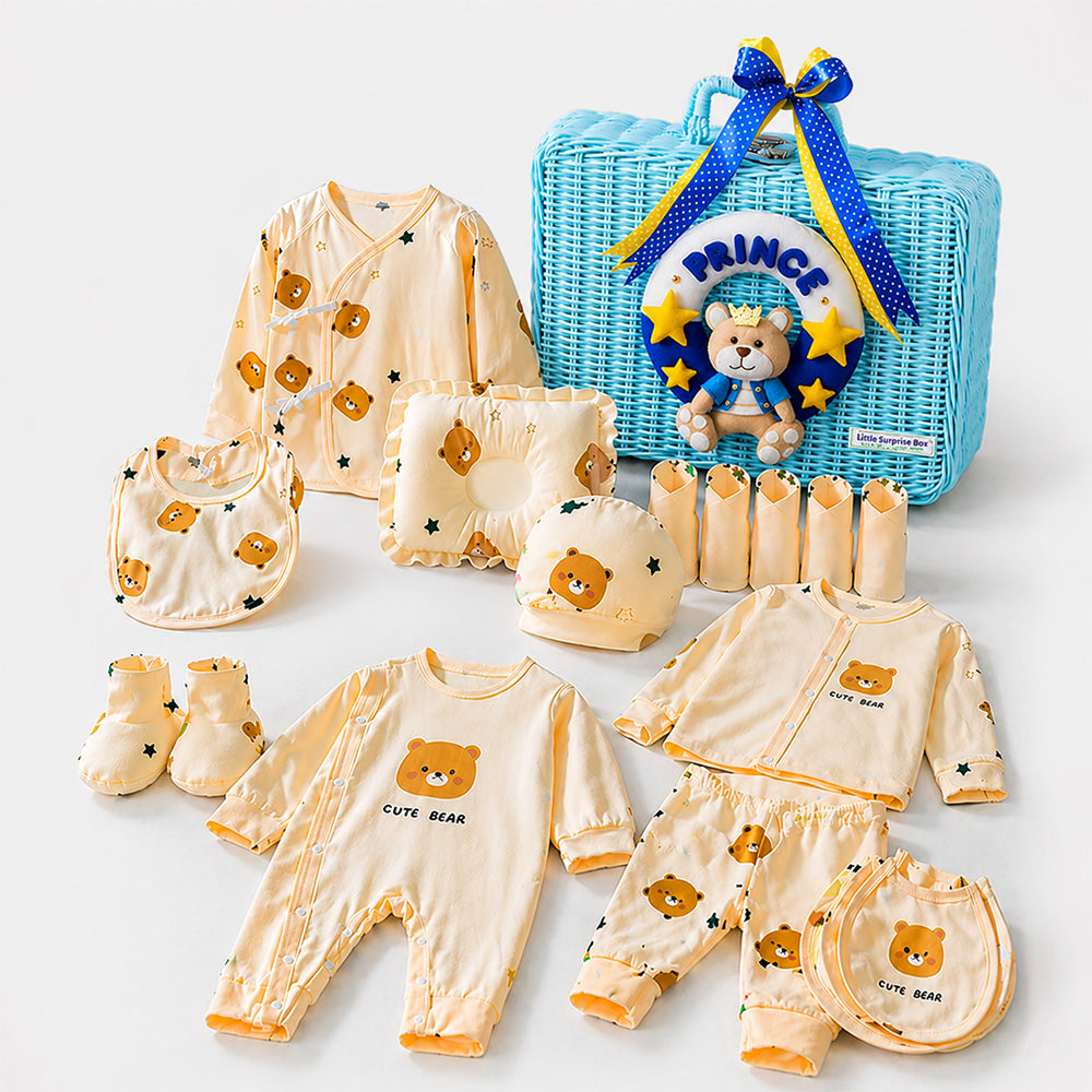 25 pcs Prince Hamper for Newborn Boy, All Season wear hamper with luxury designed blue storage cane basket 0-12 months