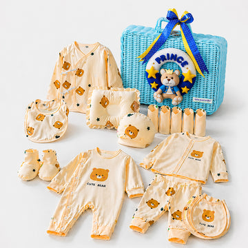 25 pcs Prince Hamper for Newborn Boy, All Season wear hamper with luxury designed blue storage cane basket 0-12 months
