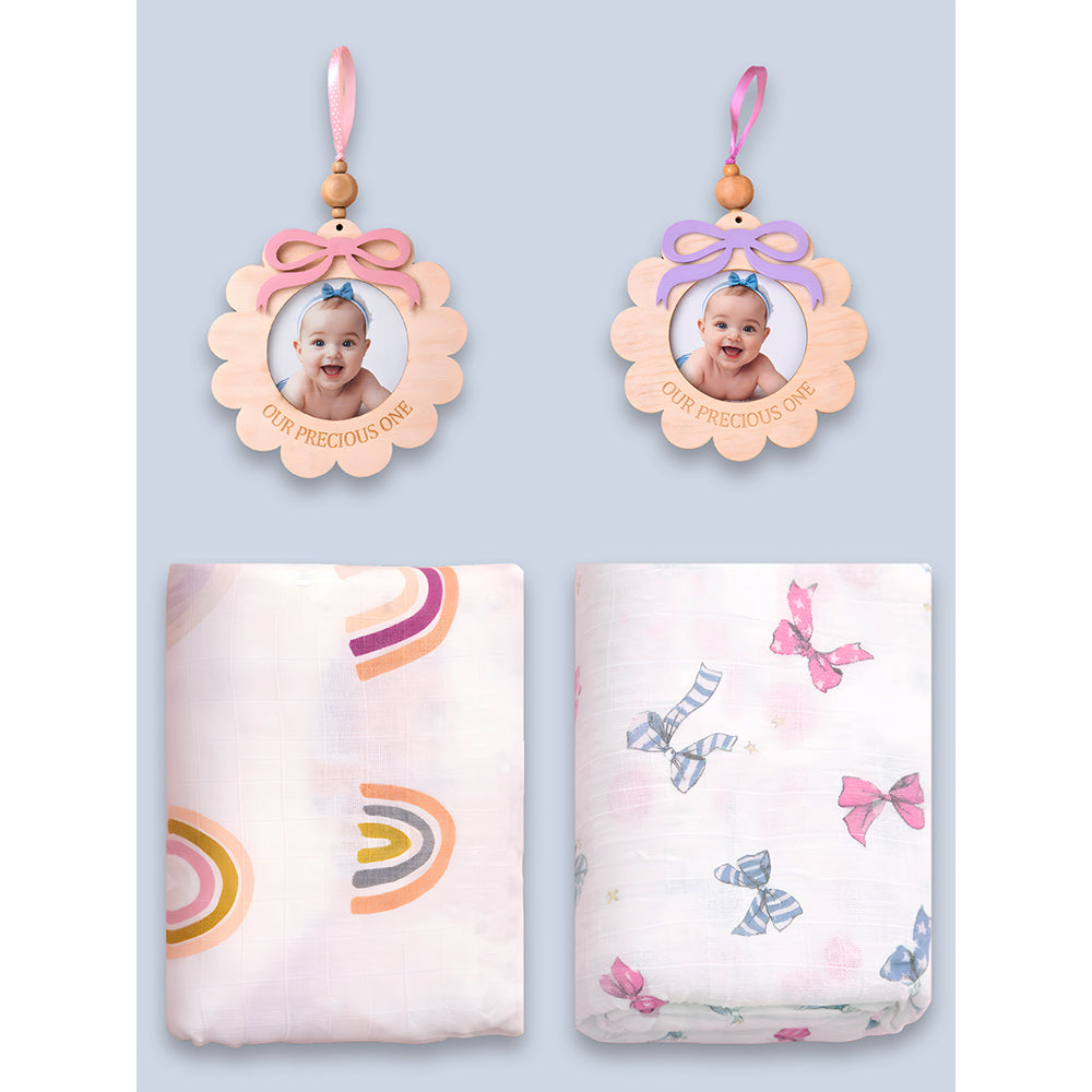 25 pcs, Twin Girls White cane basket themed Newborn Baby Boy, All Season wear,Gift Hamper set, 0-6 months