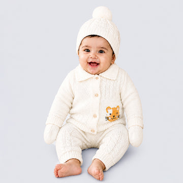 5 PCS orange Cat & Ivory Collar,Premium Knitted Winter Head to bottom Clothing Set for Baby