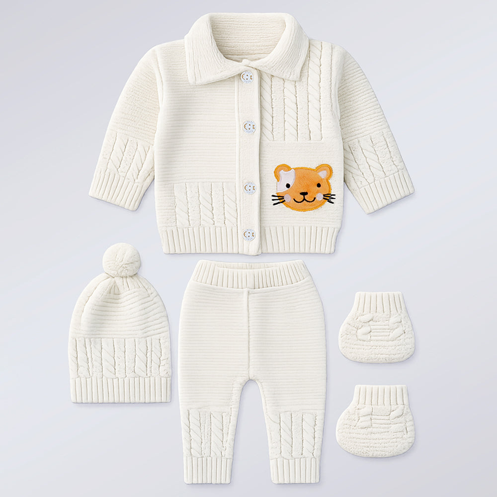 5 PCS orange Cat & Ivory Collar,Premium Knitted Winter Head to bottom Clothing Set for Baby