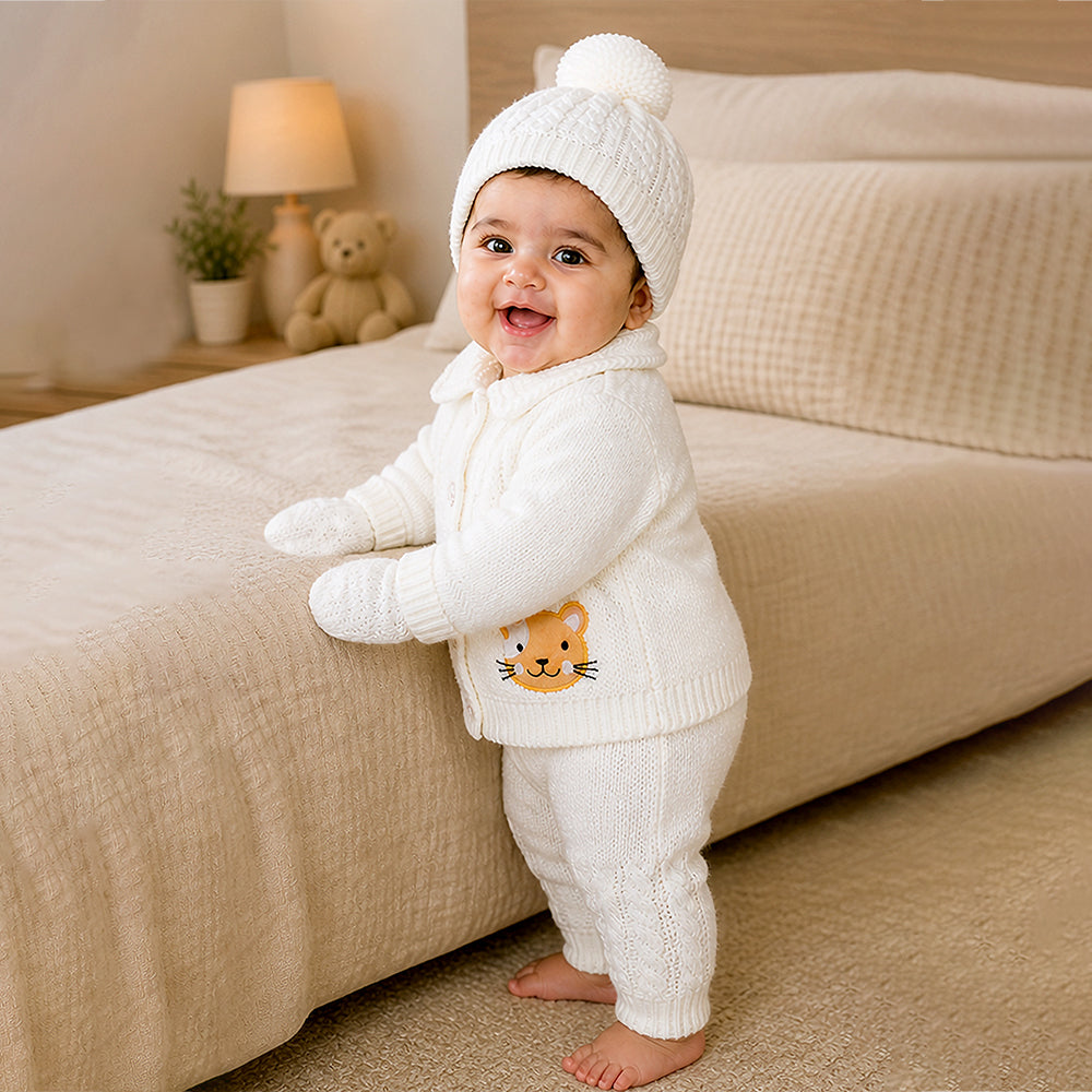 5 PCS orange Cat & Ivory Collar,Premium Knitted Winter Head to bottom Clothing Set for Baby