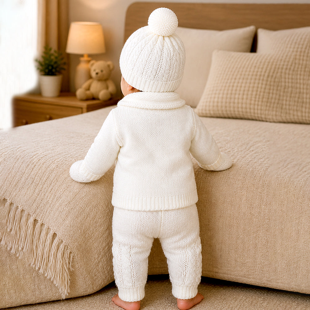 5 PCS orange Cat & Ivory Collar,Premium Knitted Winter Head to bottom Clothing Set for Baby