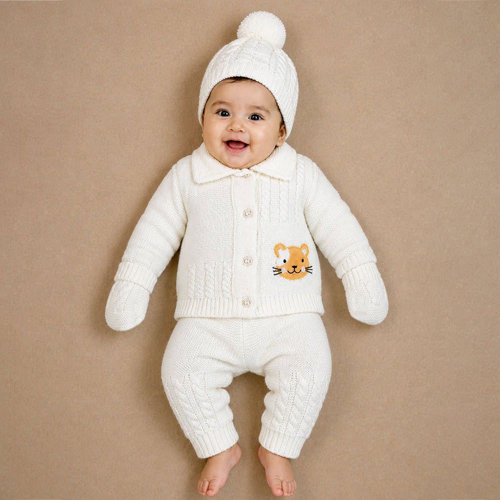 5 PCS orange Cat & Ivory Collar,Premium Knitted Winter Head to bottom Clothing Set for Baby