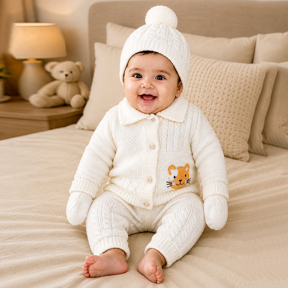 5 PCS orange Cat & Ivory Collar,Premium Knitted Winter Head to bottom Clothing Set for Baby