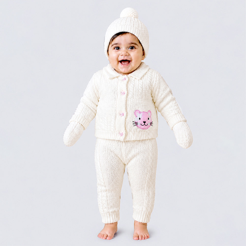 5 PCS Pink Cat & Ivory Collar,Premium a Winter Head to bottom Clothing Set for Baby