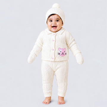 5 PCS Pink Cat & Ivory Collar,Premium a Winter Head to bottom Clothing Set for Baby