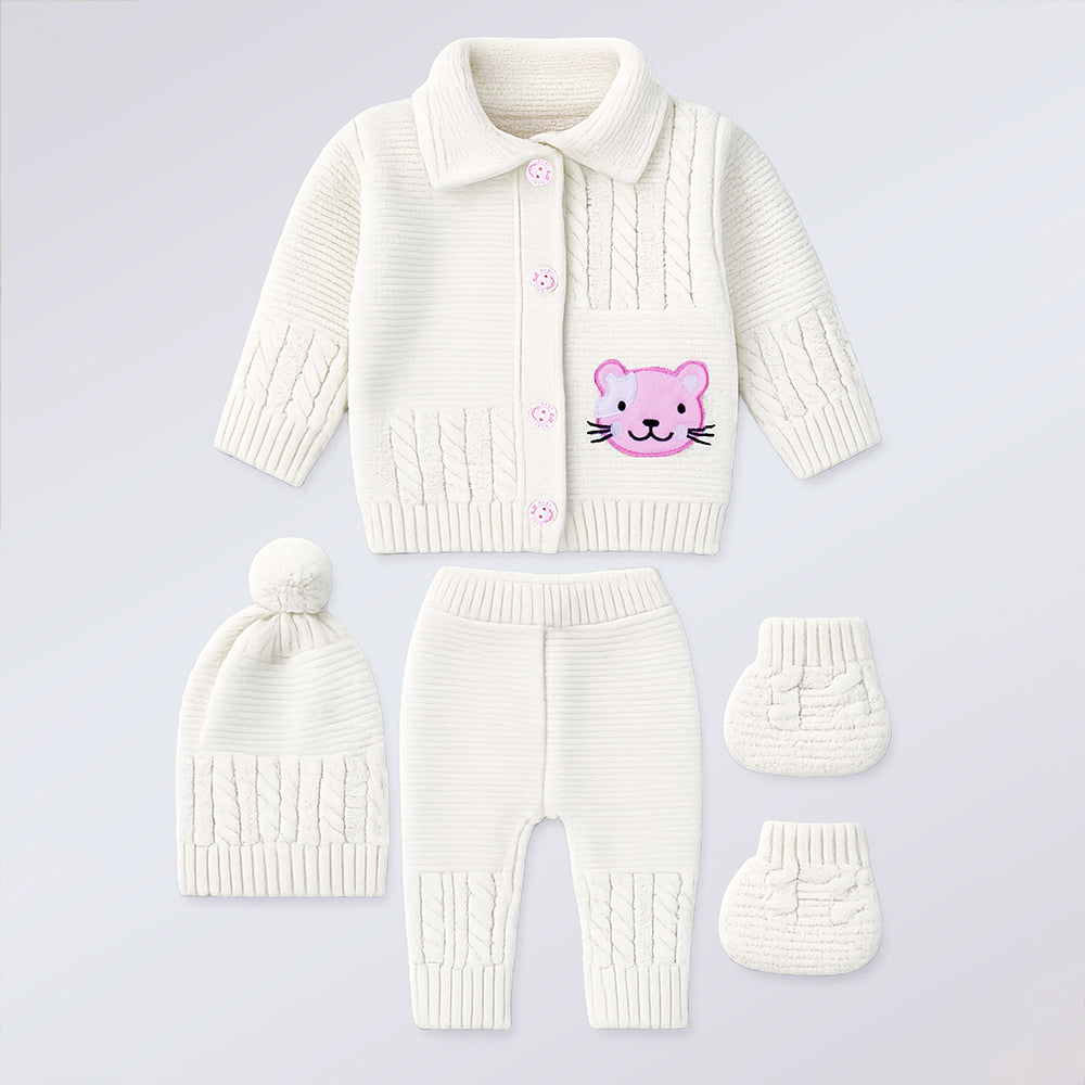 5 PCS Pink Cat & Ivory Collar,Premium a Winter Head to bottom Clothing Set for Baby