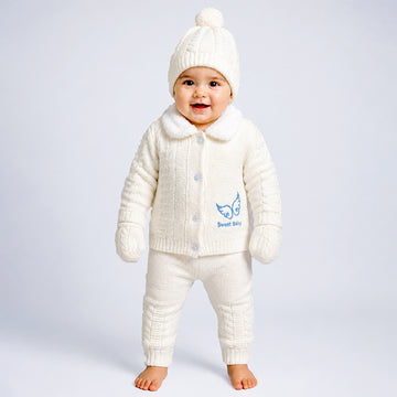 5 PCS Blue Wings & Ivory Soft Collar,Premium Knitted Winter Head to bottom Clothing Set for Baby